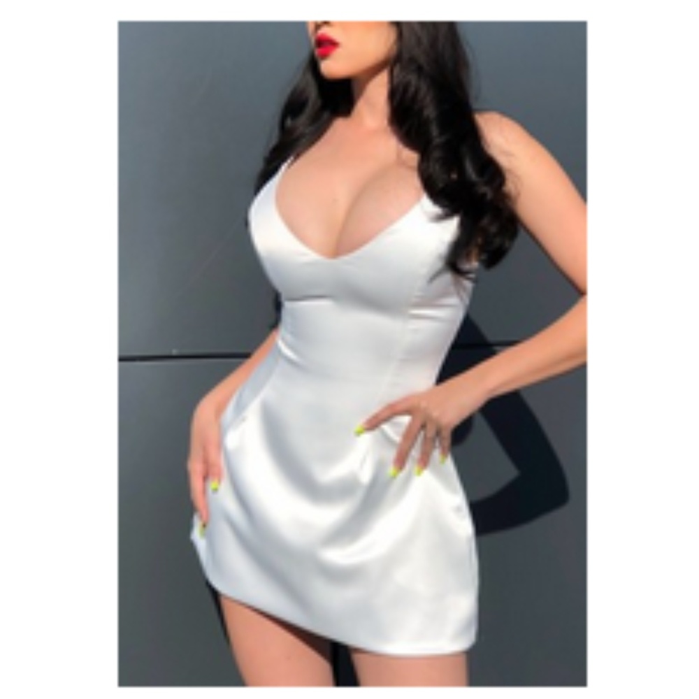 White V Neck Spaghetti Strap Party Bodycon Dress